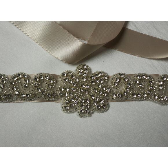 Blush Rhinestone Beaded Bridal Belt Formal MOB Prom Party Dress Gown Sash belt - Picture 5 of 5
